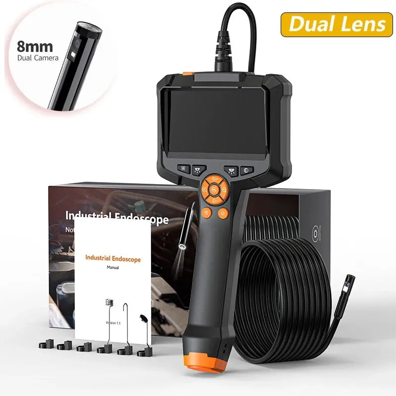 Industrial Endoscope Camera 4.3 Inch IPS Screen IP67 Waterproof HD 1080P 8mm Lens Pipe Sewer Inspection Borescope for Car