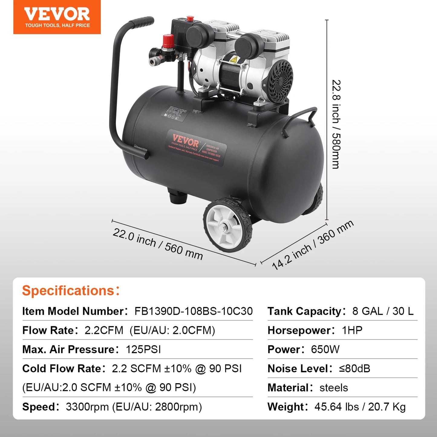 SucceBuy Air Compressor 750W 1450W 3000W Oil Free Portable Quiet Compressor Pump for Auto Repair and Tire Inflation