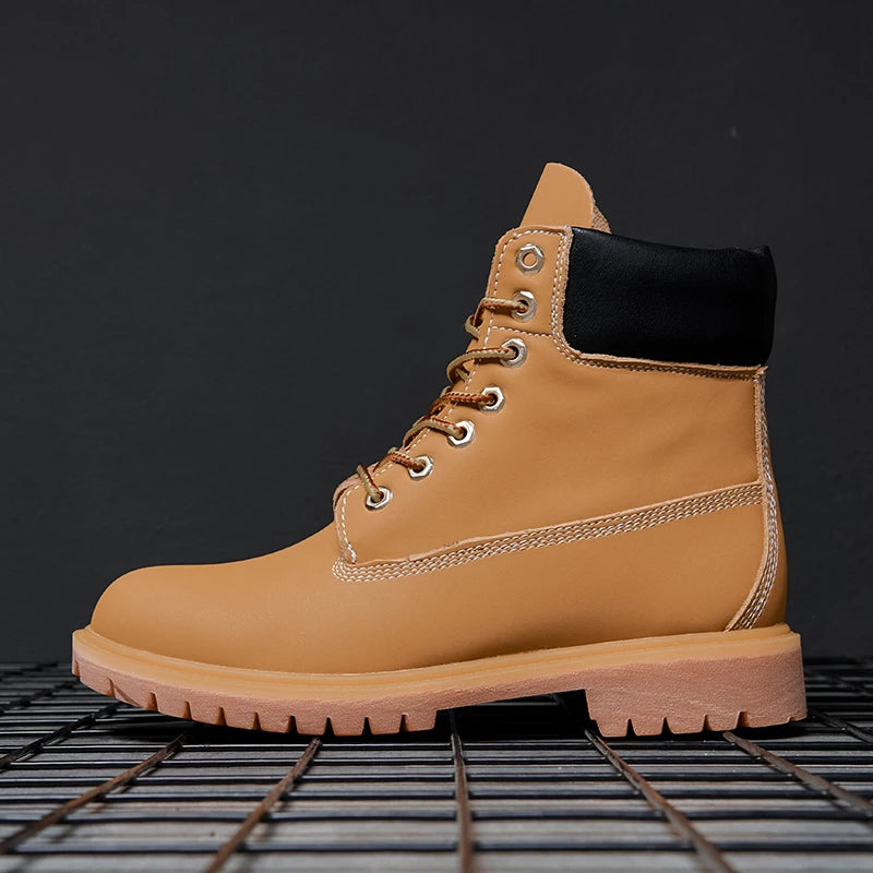 Men's Waterproof Non-Slip Winter Boots Warm Plush Sneakers Lace-Up Ankle Snow Shoes