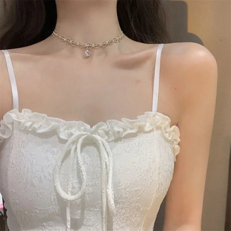 Women Camisole Sexy Solid Bowknot Sling One Piece Camisole Vest Sexy Ruched Trim Crop Tube Top Summer Breathable Women's Tank