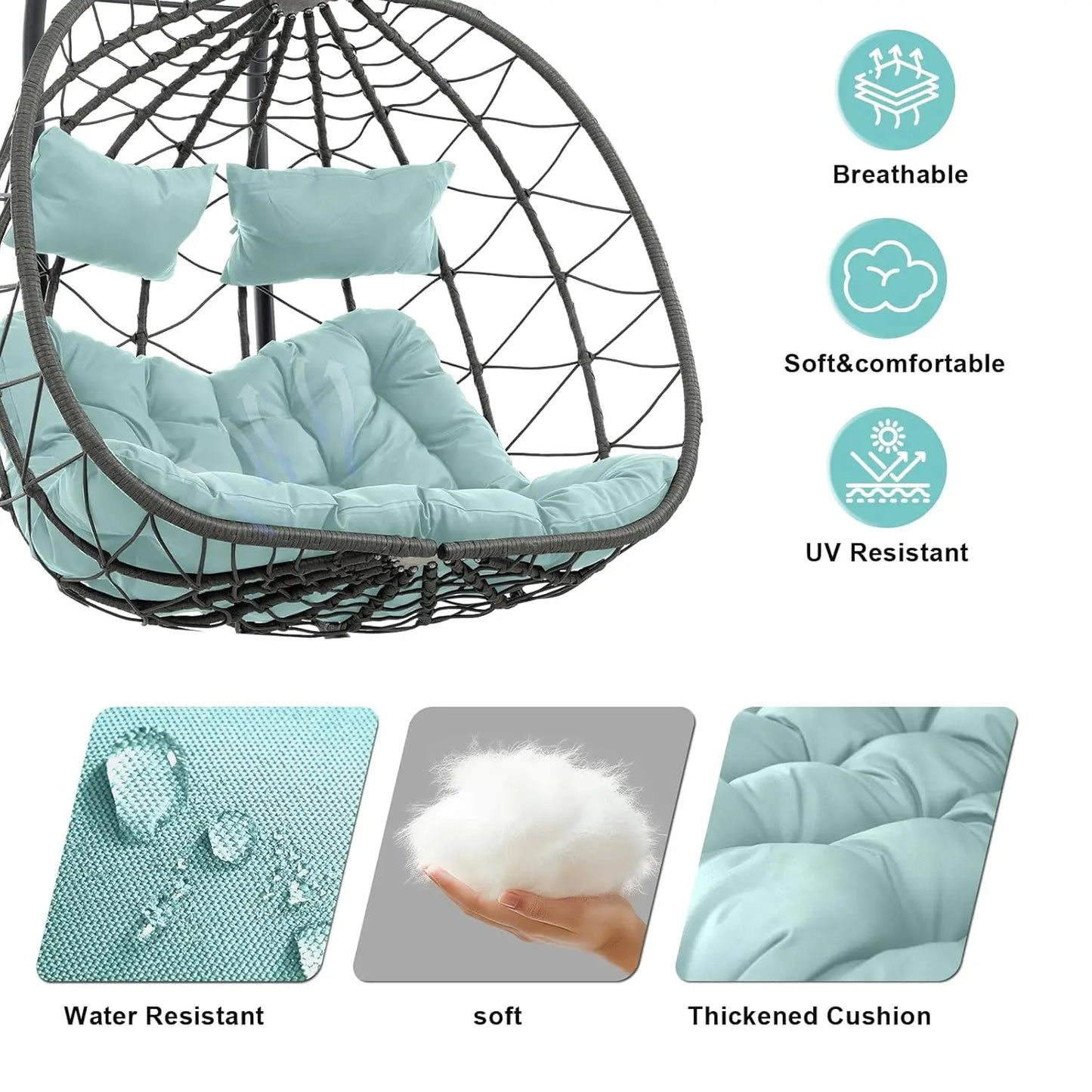 Double Egg Swing Chair with Stand, 2 Person Outdoor Indoor Hammock Hanging Chair with Cushion,Patio Wicker Hanging, Customized