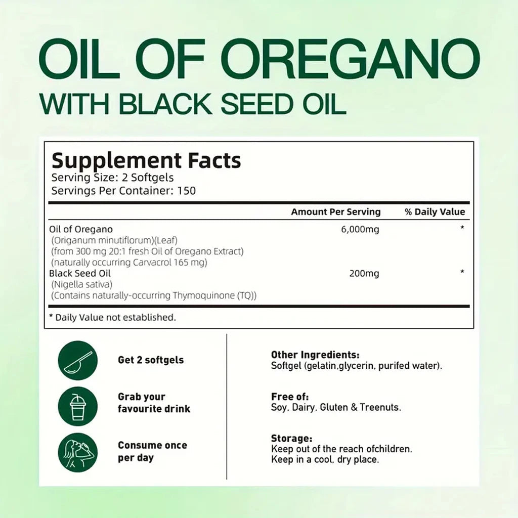 300 Capsules Oil Of Oregano With Black Seed Oil Natural Antioxidants For Fitness Nutritional Support Highly Effective Supplement