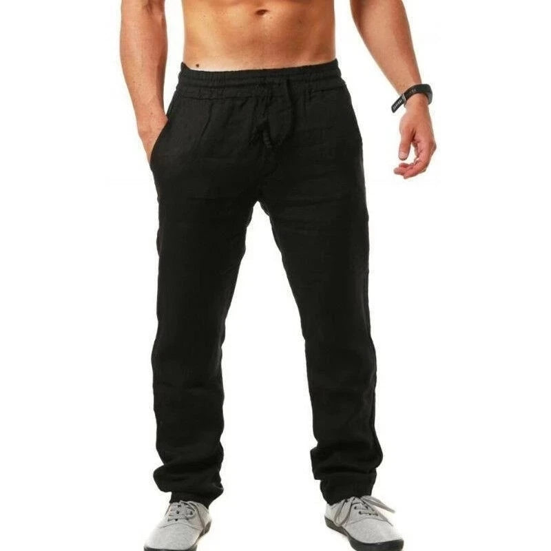 Men's Breathable Cotton Linen Pants for Autumn Solid Color Trousers Fitness Streetwear Sizes S to 3XL