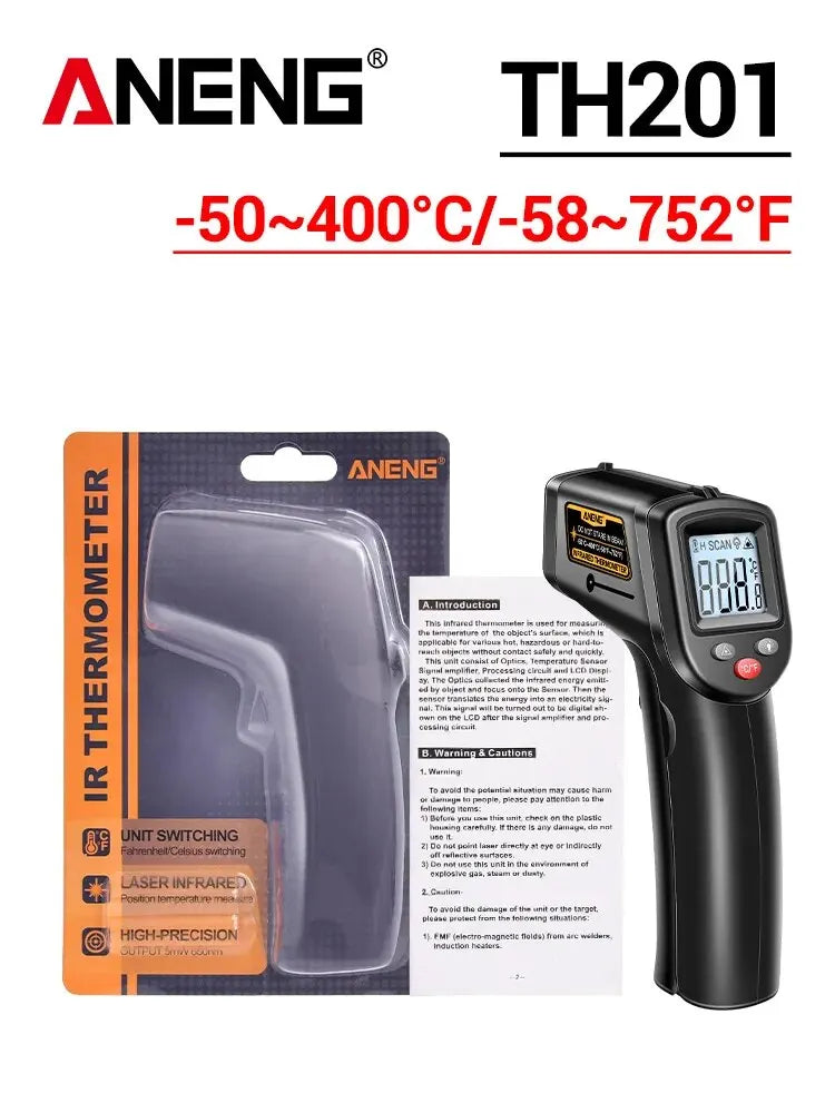 ANENG TH201 Digital Infrared Thermometer Non Contact Temperature Measuring Gun Hygrometer Highly Sensitive