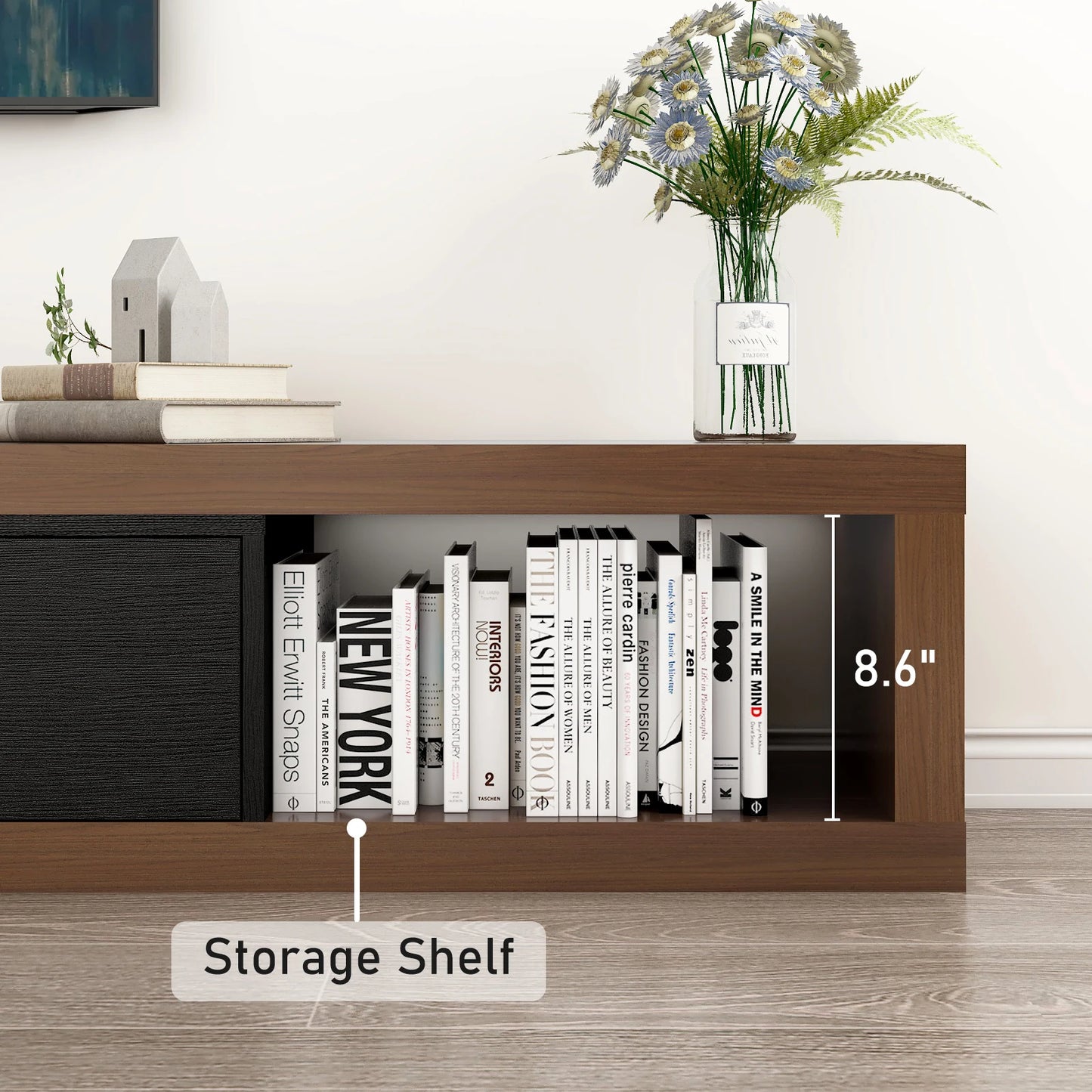 QiaoShiRen Extendable TV Stand Wood Media Console Drawers