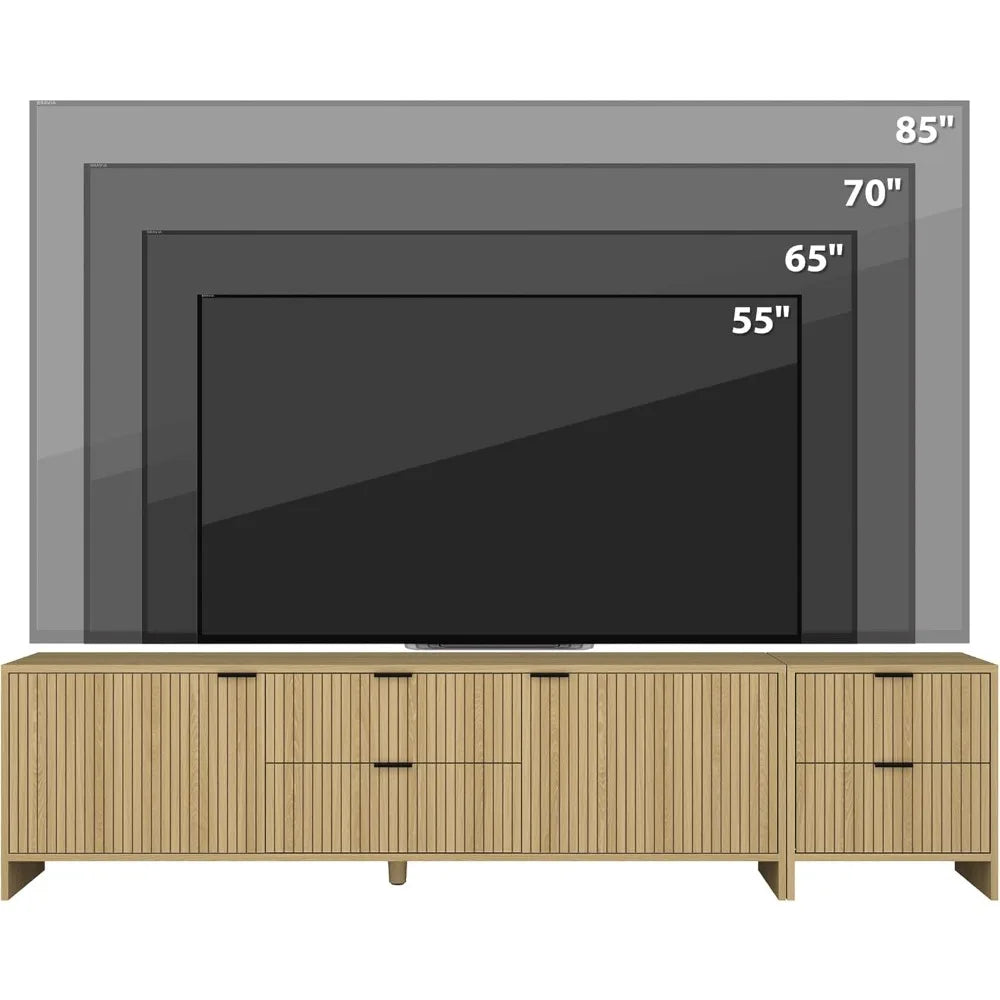 HUANZHUANG Fluted TV Stand With 4 Drawers And Shelves