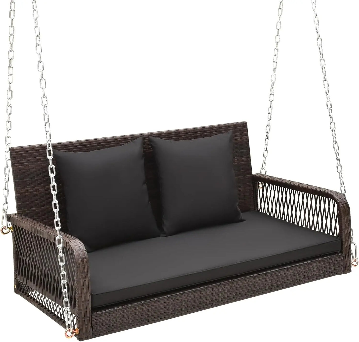 Wicker Outdoor Porch Swing 800 LBS Capacity 2-Seater Swing Bench with Hanging Chains and Cushions
