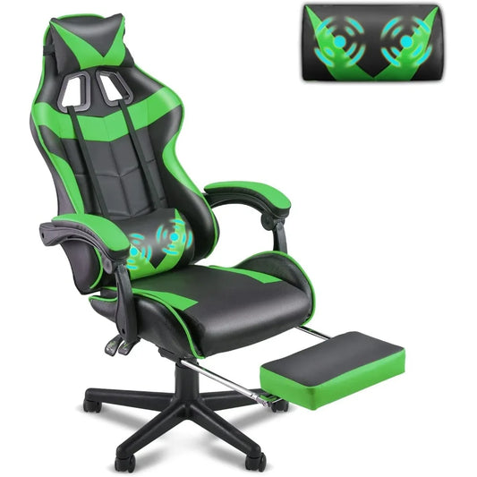 Gaming Chair Racing Style with Footrest Massage Lumbar Support and Adjustable Headrest