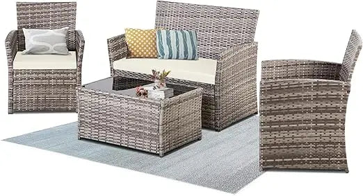 Patio Furniture Set Modular Wicker Outdoor Sectional Sofa Conversation Set Gray Rattan with Cushions