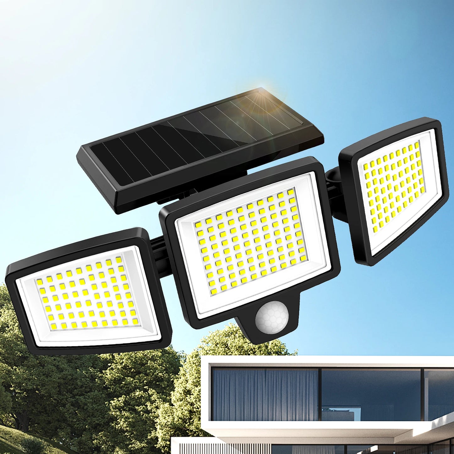 SZRSTH 3 Head Solar Motion Sensor Security Light Remote