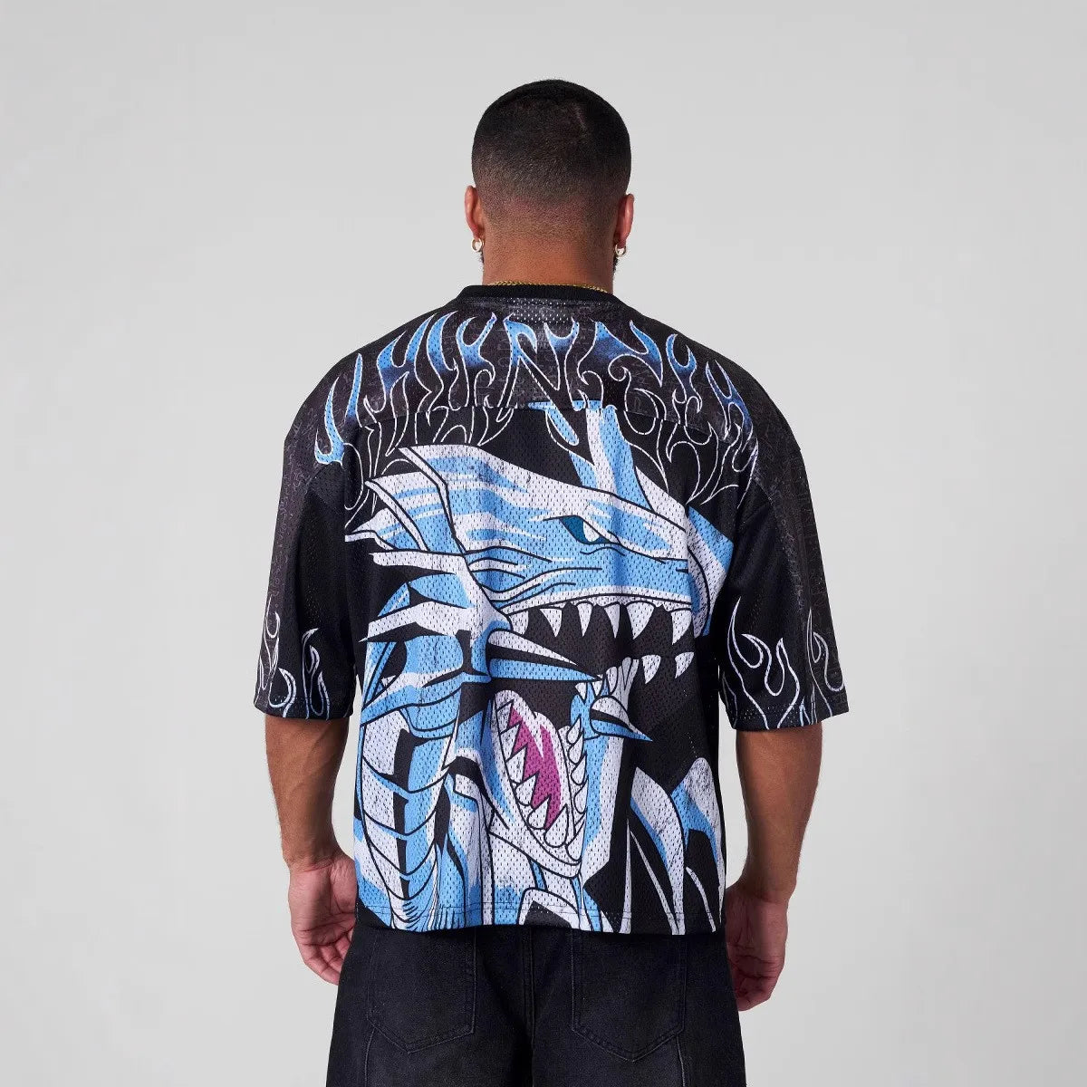 YA Trendy Brand Oversized T Shirt Street Leisure Quick Drying Breathable Large Mesh Animation Graphic Tee Short Sleeve Top