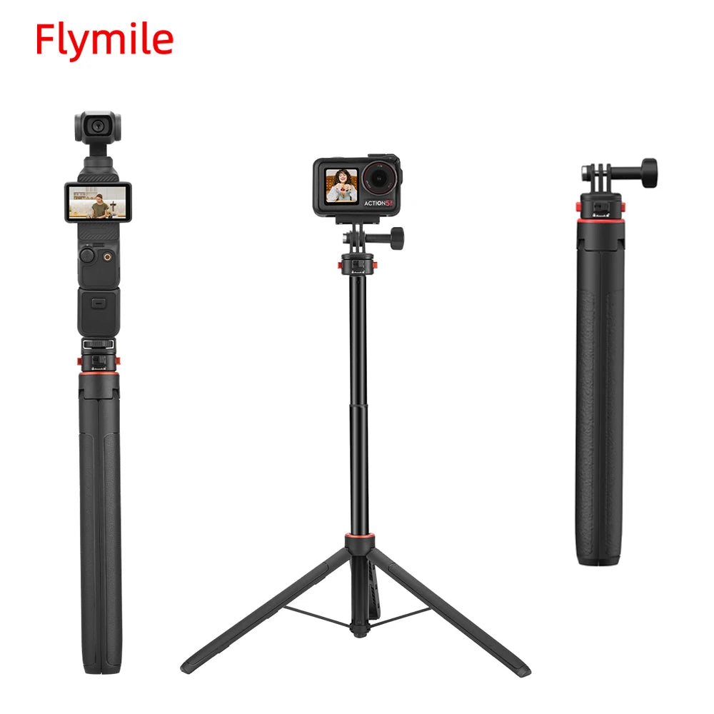 Flymile Selfie Sticks Tripod 31.5-163CM Holder for DJI Pocket 3/Action 5 Pro/Insta360 X5/Ace Pro 2/Gopro 13/ Camera Accessories