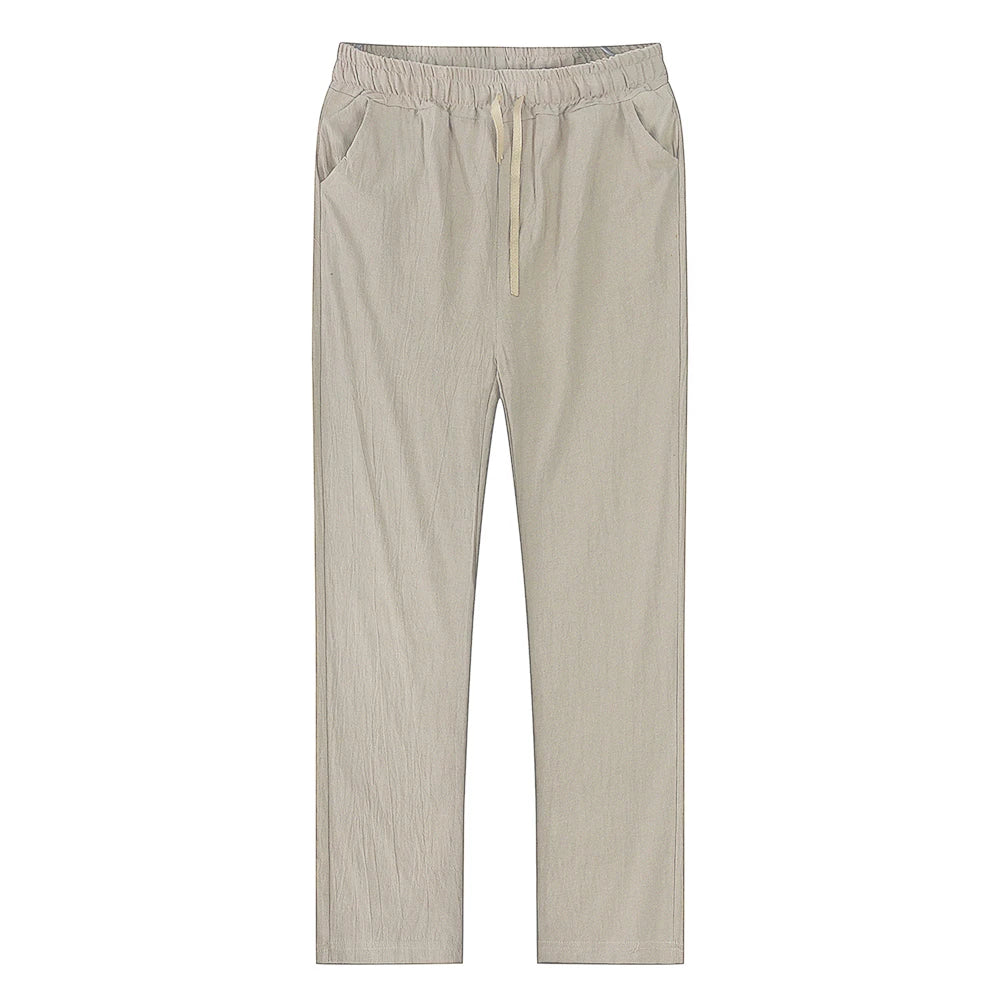 Men's Breathable Cotton Linen Pants for Autumn Solid Color Trousers Fitness Streetwear Sizes S to 3XL