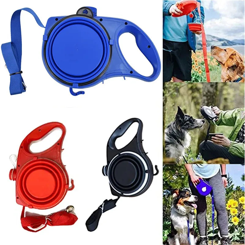 Multifunction Pet Dog Leash with Built In Water Bottle Bowl and Waste Bag Dispenser for Outdoor Walking Pet Accessories