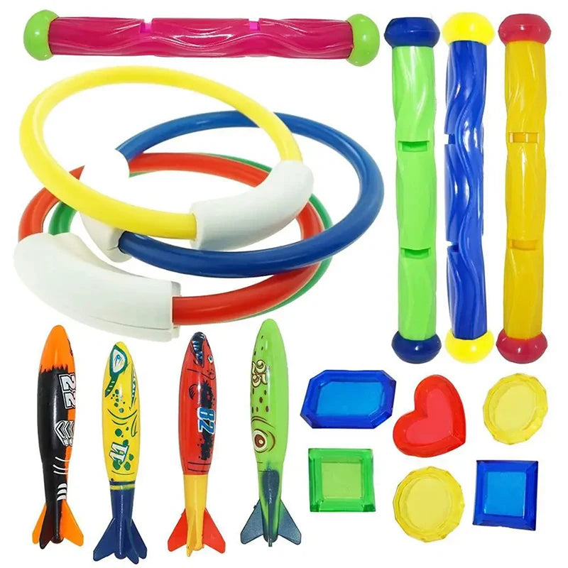 Pool Decoration Props Inflatable Swimming Pool Accessories Treasure Hunt Diving Set Torpedo Fish Water Rings Dolphin Gifts TMZ