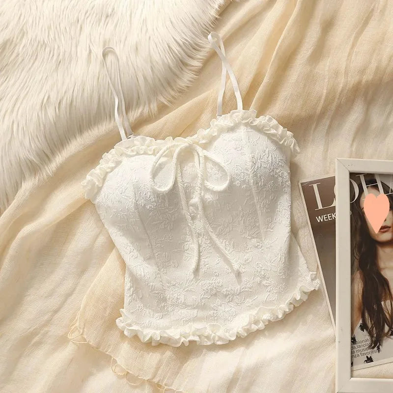 Women Camisole Sexy Solid Bowknot Sling One Piece Camisole Vest Sexy Ruched Trim Crop Tube Top Summer Breathable Women's Tank