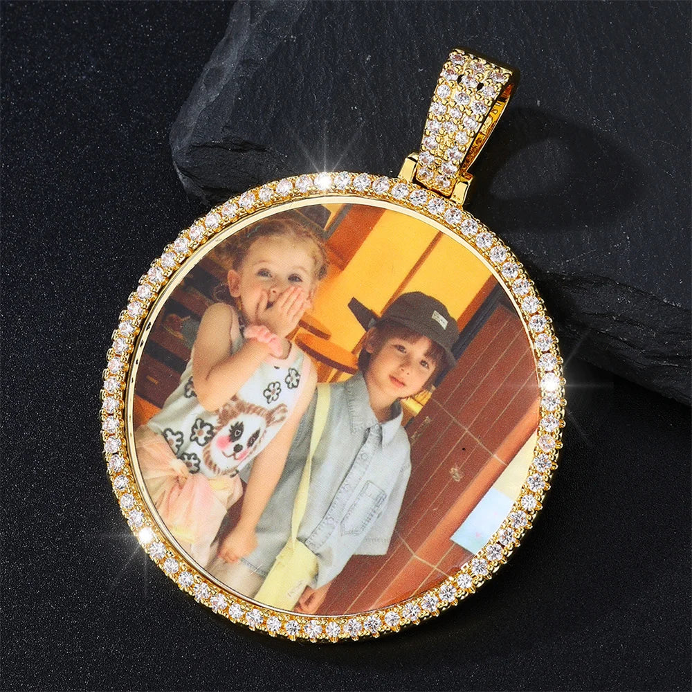 D Z New Custom Photo Pendant Big Size Solid Back 4 Millimeter Width Stones Side Hip Hop Jewelry Personalized Cubic Zircon Chains Gift