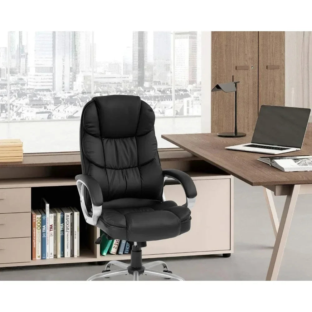 High Back Ergonomic Office Chair PU Leather Swivel Work Chair with Armrests and Lumbar Support