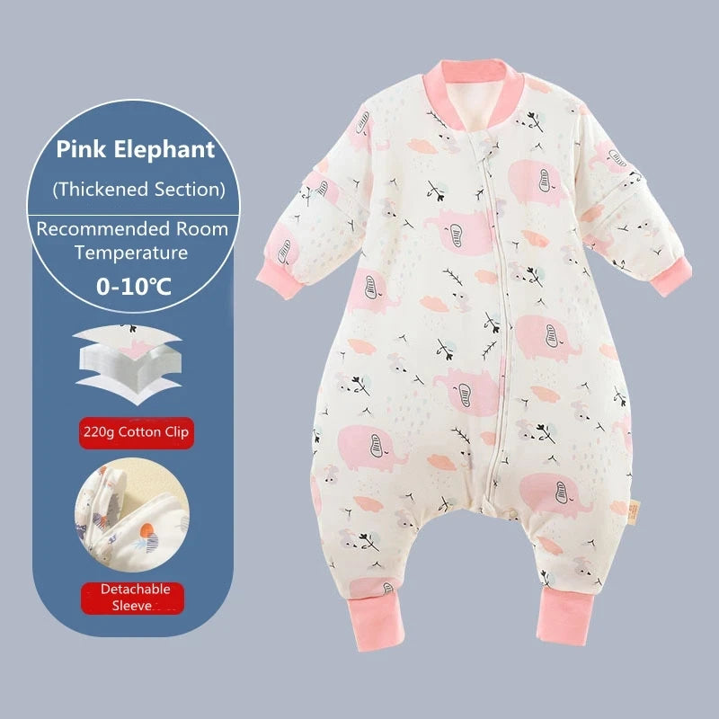 Baby Cartoon Split Legged Sleepsacks With Detachable Sleeves For Boys And Girls Children's Sleeping Bag Autumn And Winter Thickened Cotton