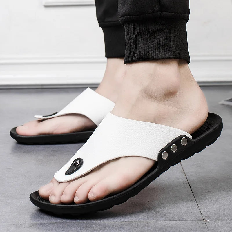 MaeDef 2024 Summer Men's Slippers Outdoor Beach Soft Comfortable Slip On High Quality Non Slip Flip Flops Travel Sandal