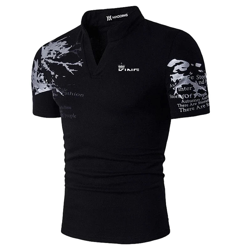 Men's V Neck Polo Shirt Graphic Print Short Sleeve Golf Shirt Casual Sports Fashion Streetwear