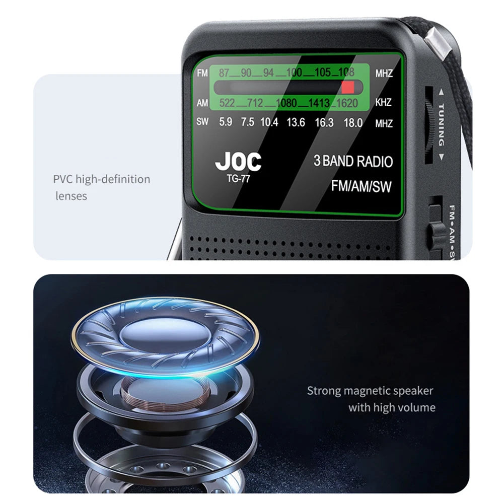Battery Operated FM AM SW Radio with Built-in Speaker Portable Type-C Rechargeable with HD Display Screen for Elder