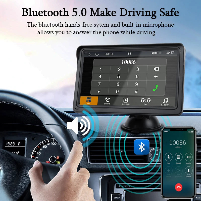Hippcron 7 Inch Car Radio Multimedia Video Player Wireless Carplay Wireless Android Auto Portable Universal Touch Screen
