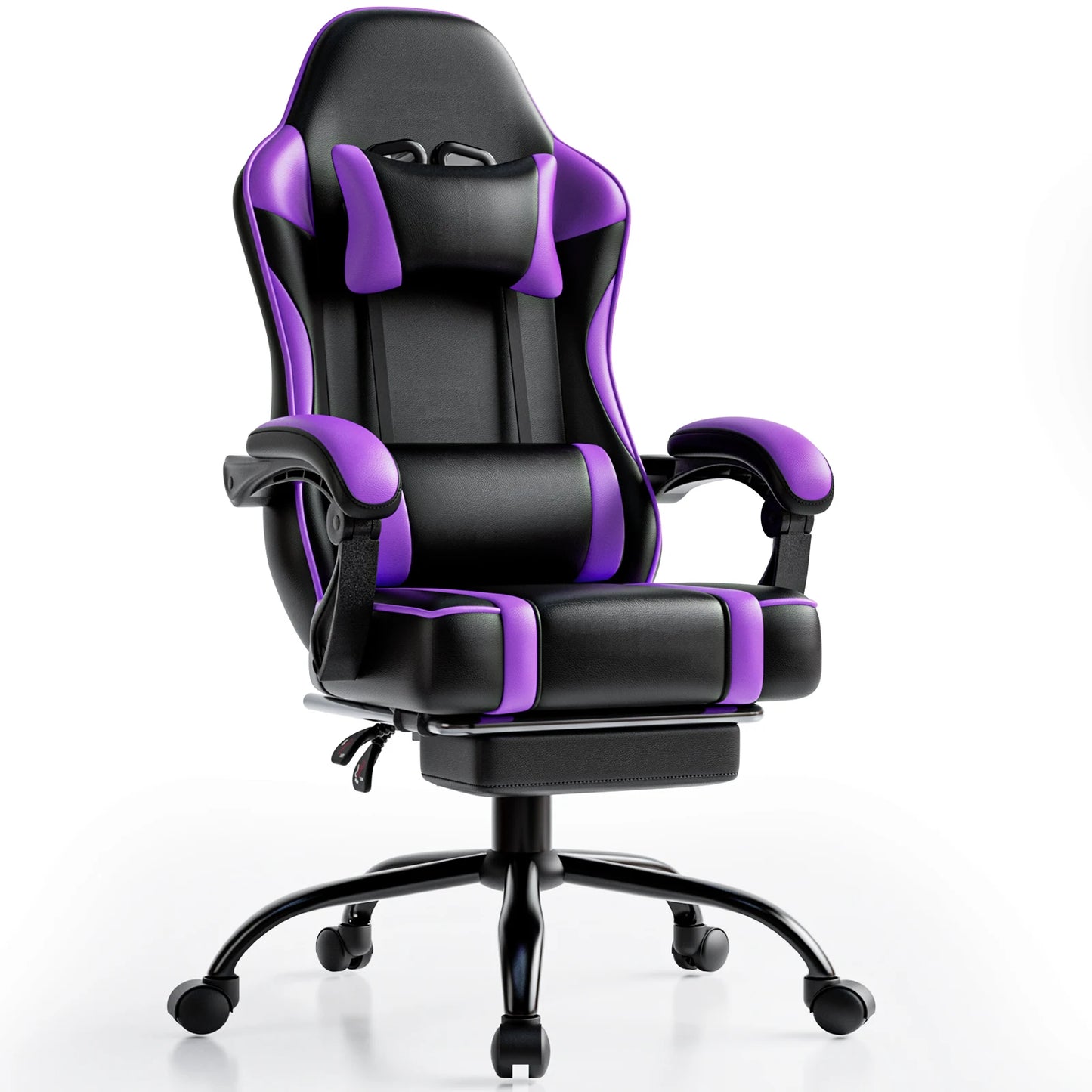 Gaming Chair with Footrest PU Leather Video Game Chair for Adults Reclining Office Desk Chair