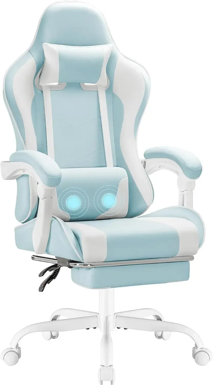 Gaming Chair with Footrest and Massage Lumbar Support Ergonomic Computer Chair Height Adjustable with Swivel Seat