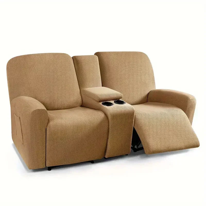 8pcs/set Recliner Sofa Covers Polar Fleece Loveseat Center Console Sofa Covers Elastic 2Seater Couch Slipcovers with Cup Holder