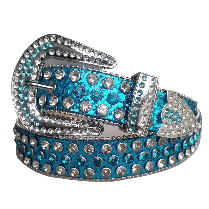 Needle Buckle Western Belt BB Simon Diamond Women's Fashion Bead Decorative Punk Jeans Belt