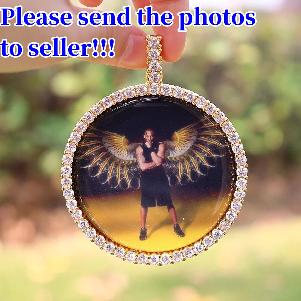 D Z New Custom Photo Pendant Big Size Solid Back 4 Millimeter Width Stones Side Hip Hop Jewelry Personalized Cubic Zircon Chains Gift