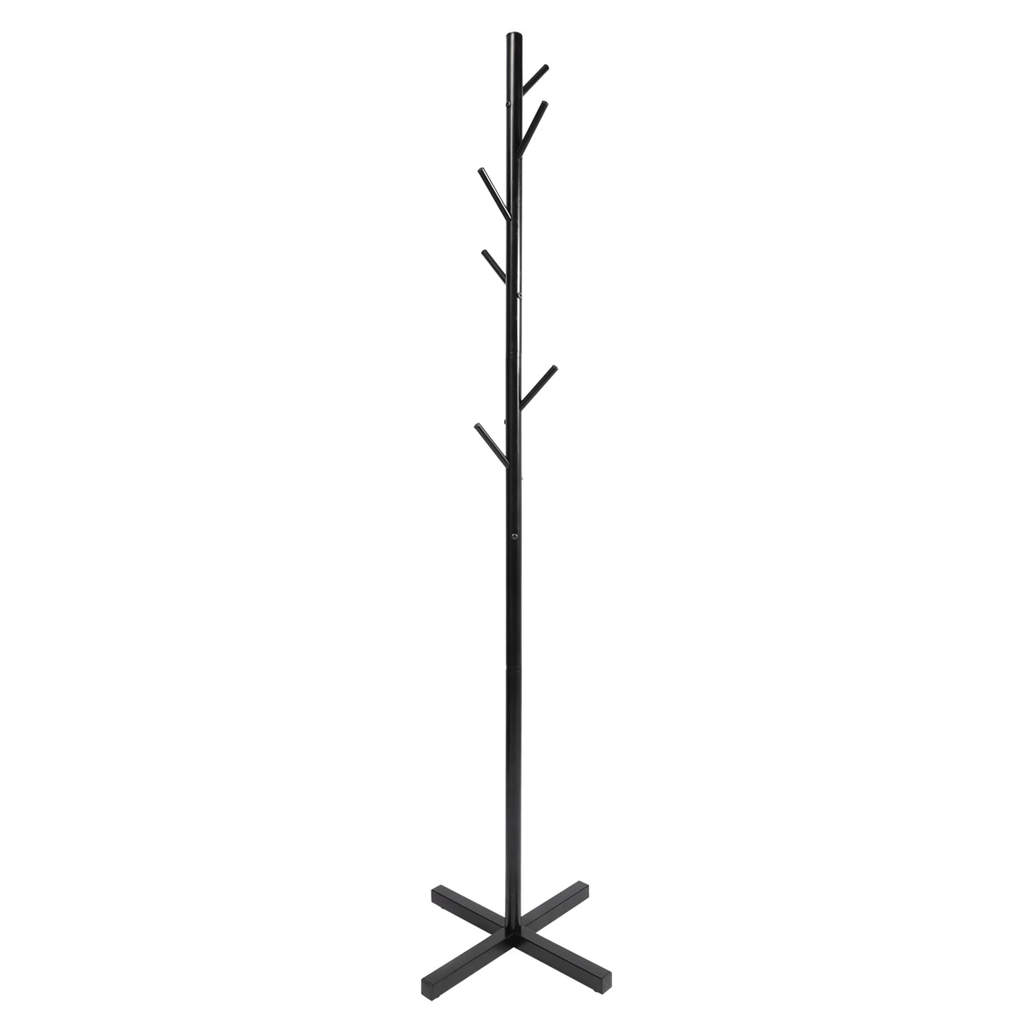 Black Metal Coat Rack Tree-Shaped Vertical 7 Hook Floor Standing Hanger Storage Rack Clothes Hat Scarf Holder for Entrance Foyer