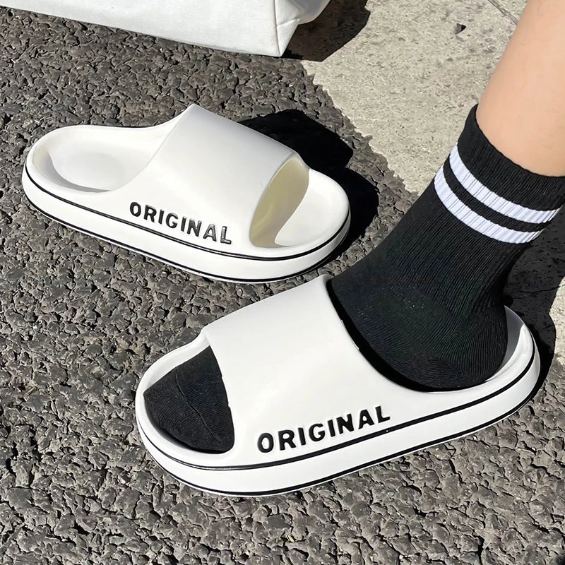 Feslishoet Women Letter Slippers Beach Slides Solid Color Thick Sole Indoor Bathroom Anti Slip Shoes Summer Couple Sandals