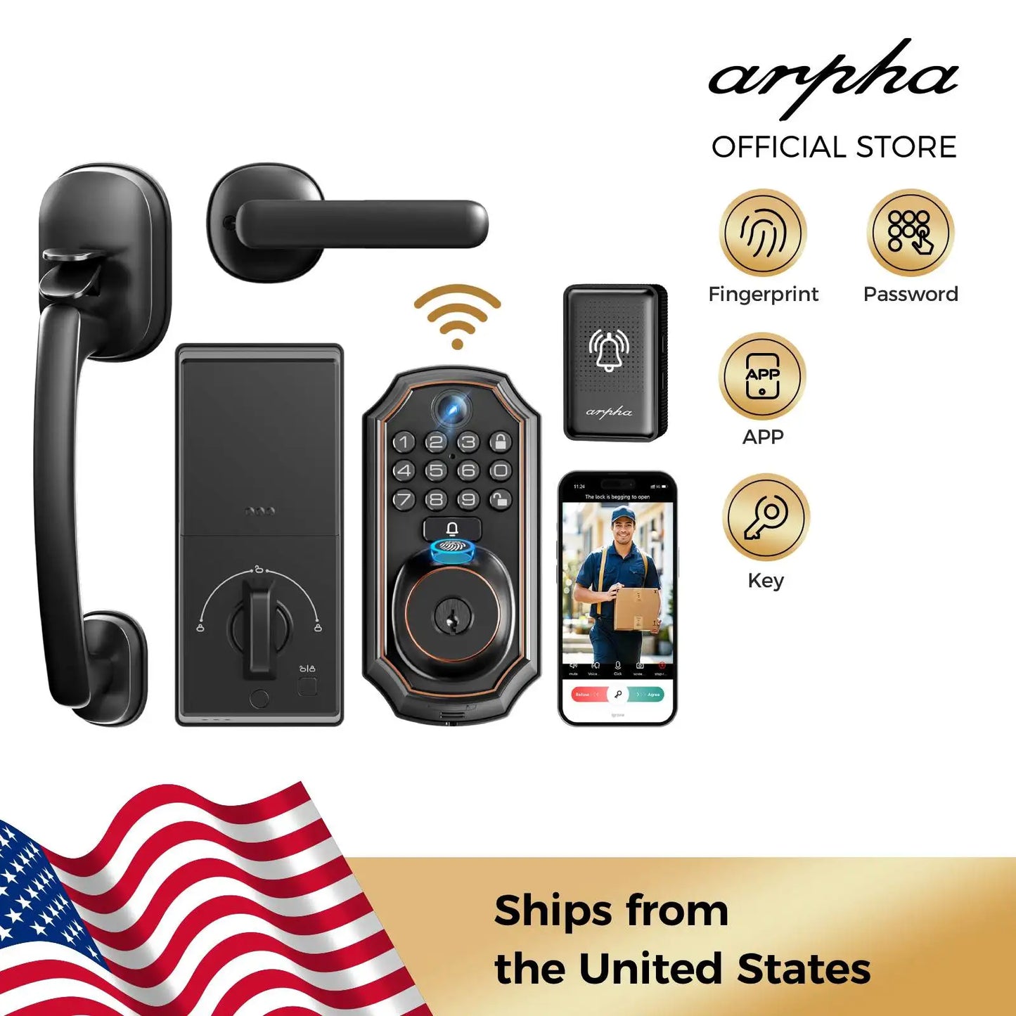 ARPHA Smart Lock D289H Smart WiFi Keyless Door Lock with Camera 5 in 1 Camera Fingerprint Entry App-Controlled Auto-Lock System