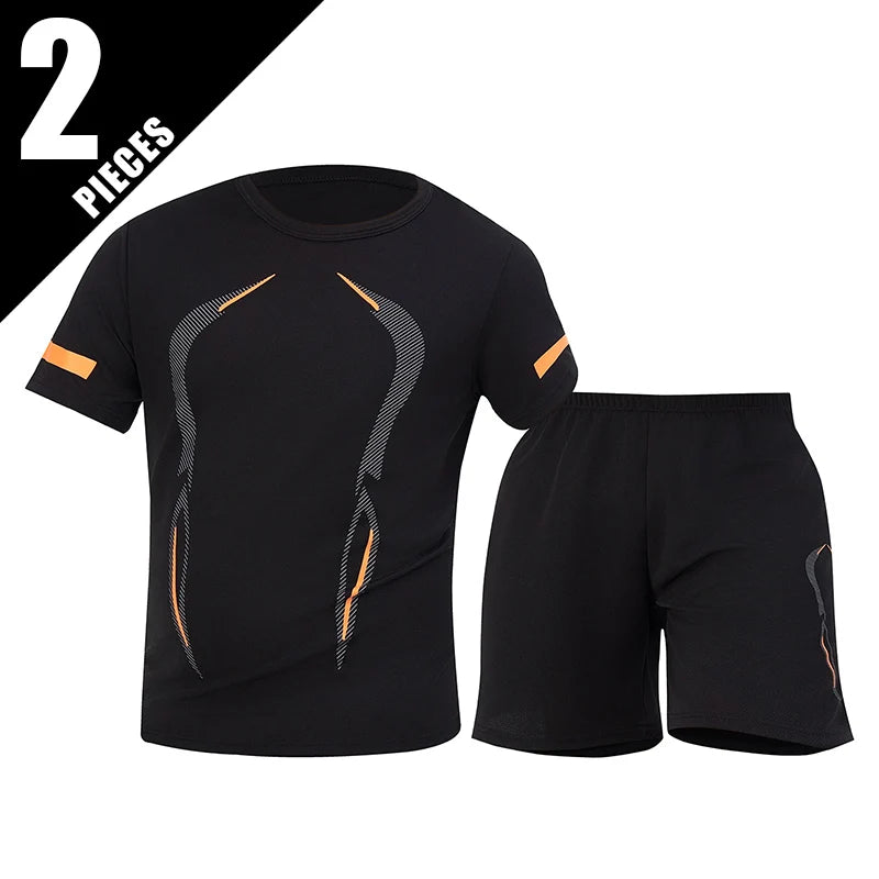 2/6 Pack Plus Size Men's Quick Drying Short Sleeve Shorts Suit Leisure Sports Running Fitness T Shirt Joker Shorts Teen