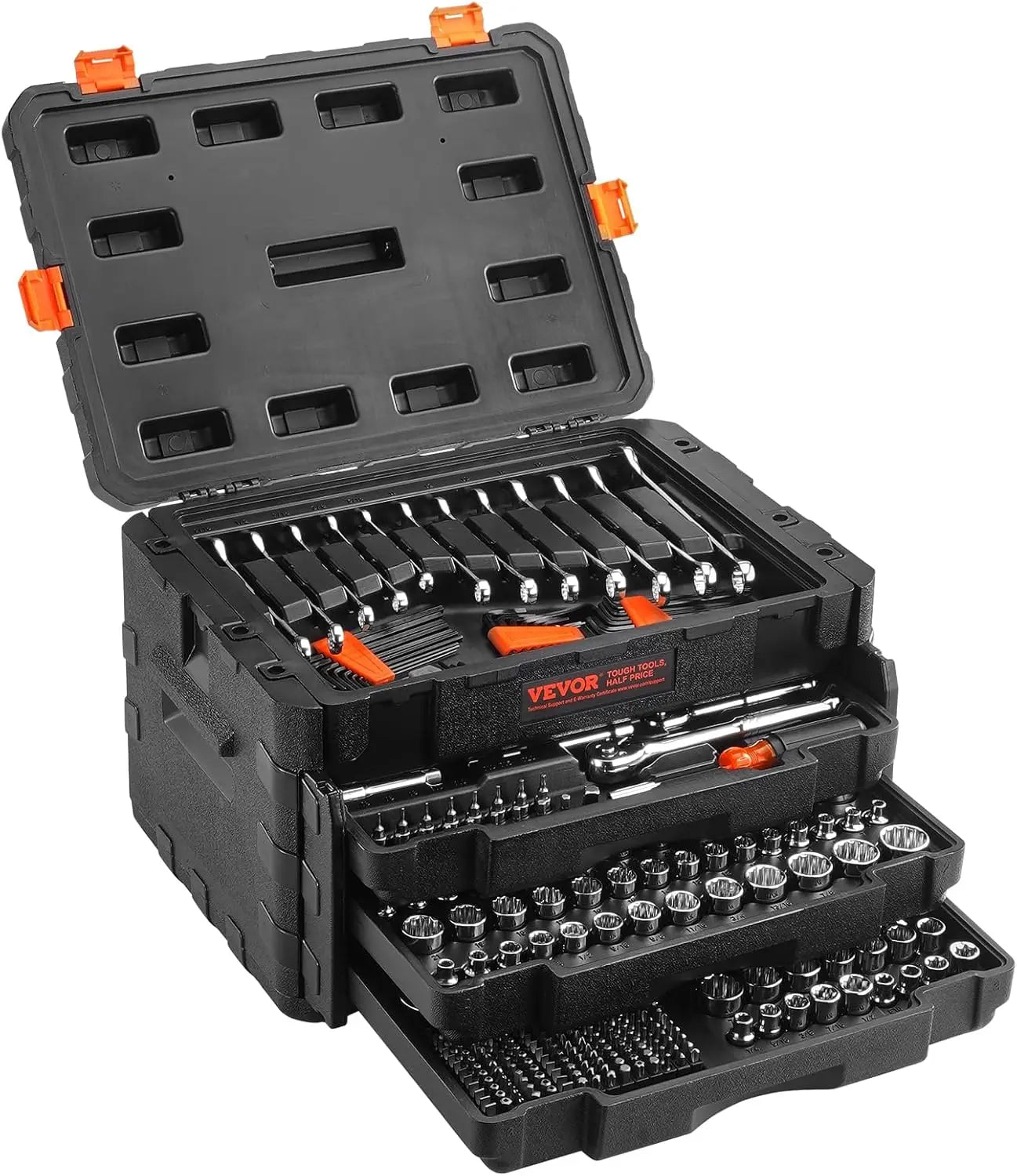 Comprehensive Mechanics Tool Kit: 450-Piece SAE and Metric Socket Set with 1/4, 3/8, and 1/2 Drive Deep and Standard Socke