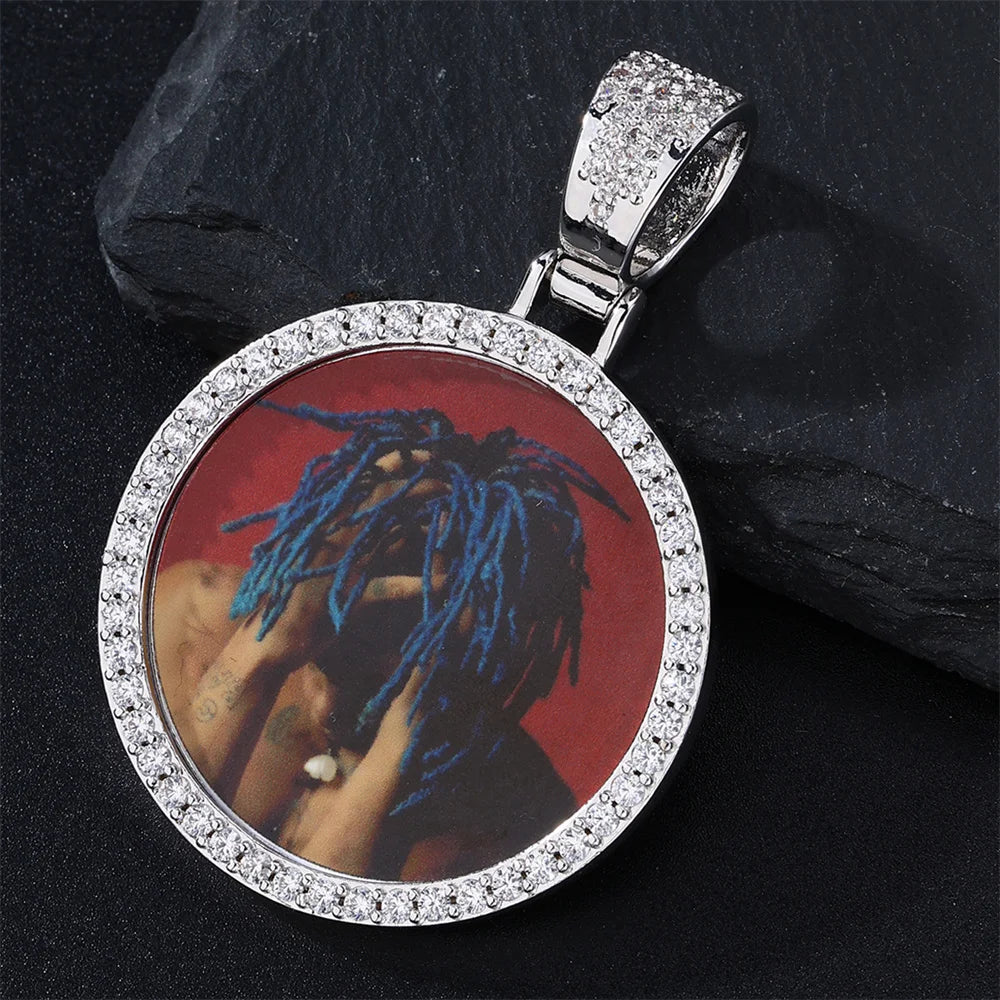 D Z New Custom Photo Pendant Big Size Solid Back 4 Millimeter Width Stones Side Hip Hop Jewelry Personalized Cubic Zircon Chains Gift