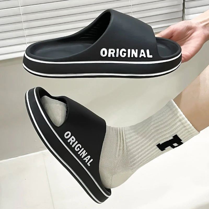 Feslishoet Women Letter Slippers Beach Slides Solid Color Thick Sole Indoor Bathroom Anti Slip Shoes Summer Couple Sandals