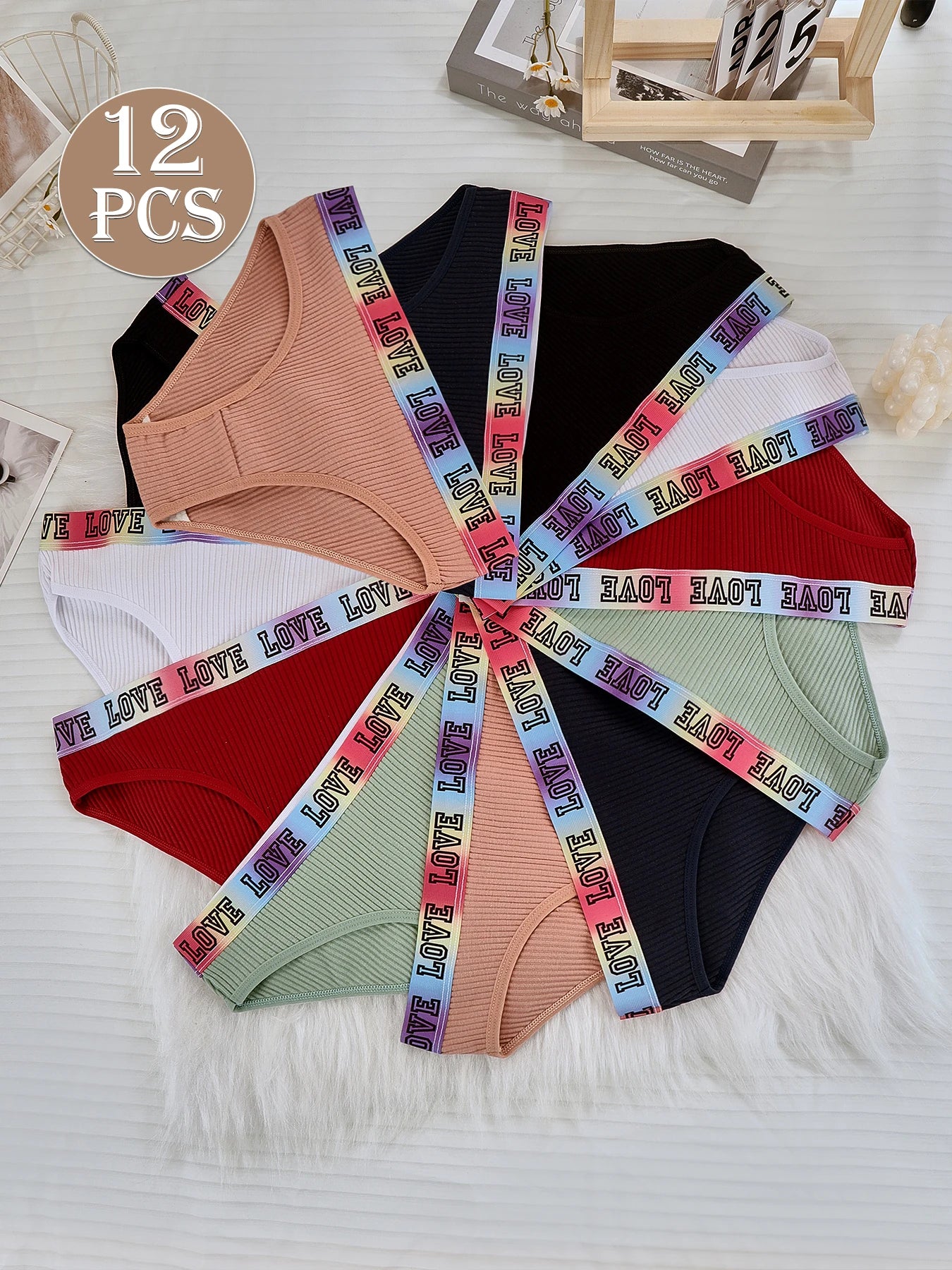12 piece set of women's ribbed low waist triangle pants, soft and comfortable women's autumn and winter cotton underwear