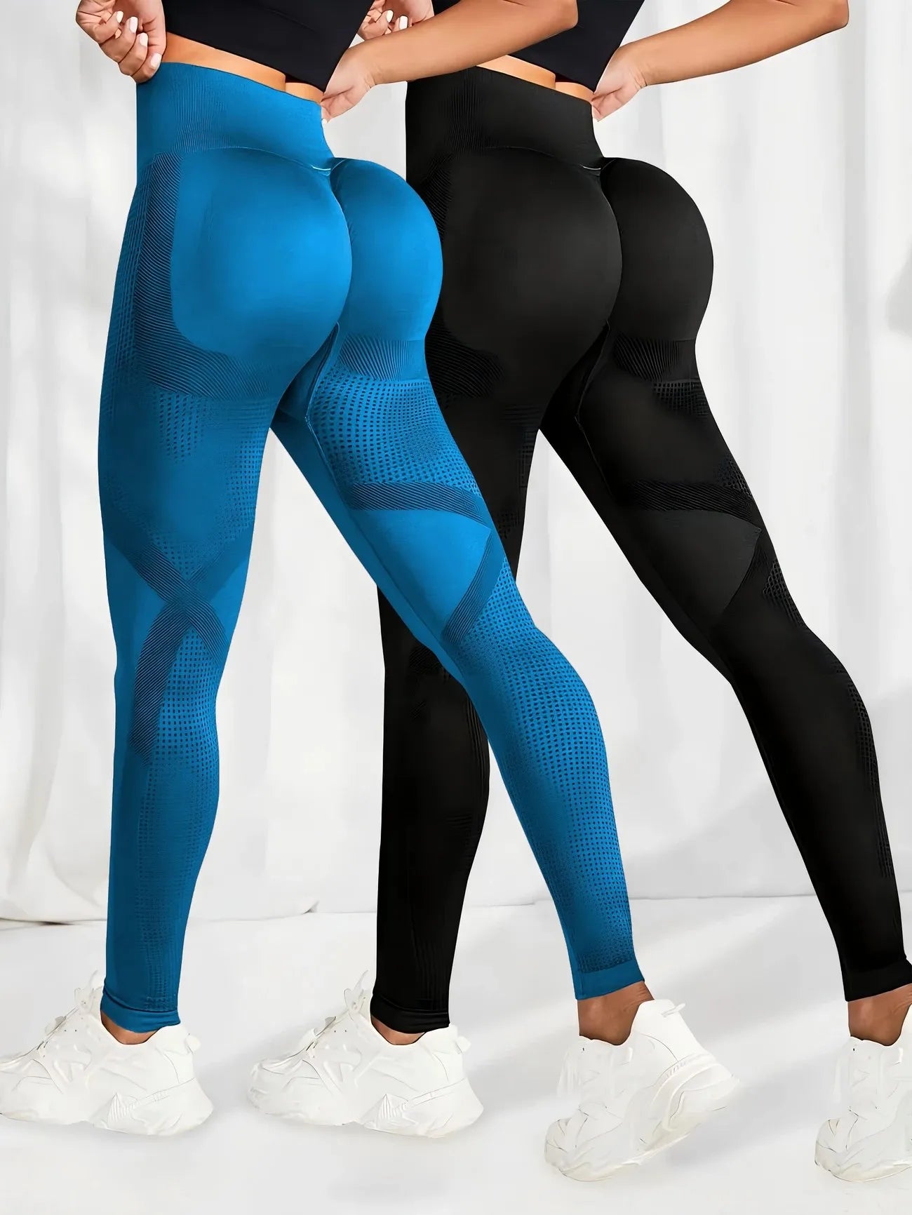 2pcs High Waist Yoga Leggings Long Length Elastic Waistband for Women