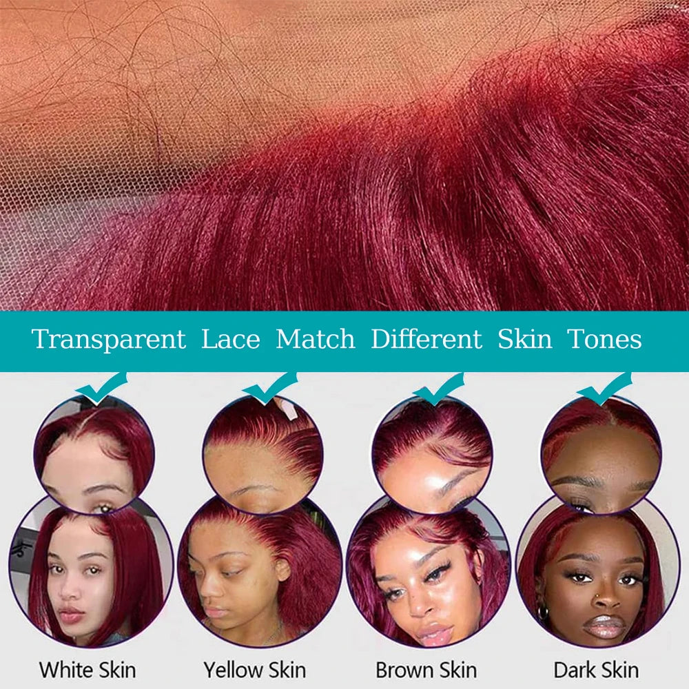 Burgundy Bob Wig Human Hair 13x4 Frontal Lace Straight 99J Short Red Wig Remy Brazilian Hair