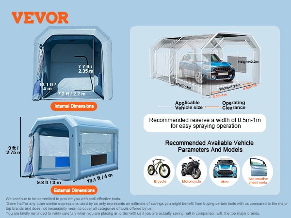 VEVOR Inflatable Paint Booth Portable Spray Booth with Powerful Blowers and Air Filter System