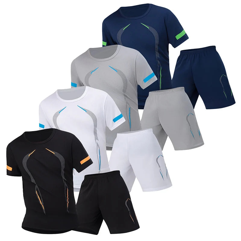 2/6 Pack Plus Size Men's Quick Drying Short Sleeve Shorts Suit Leisure Sports Running Fitness T Shirt Joker Shorts Teen