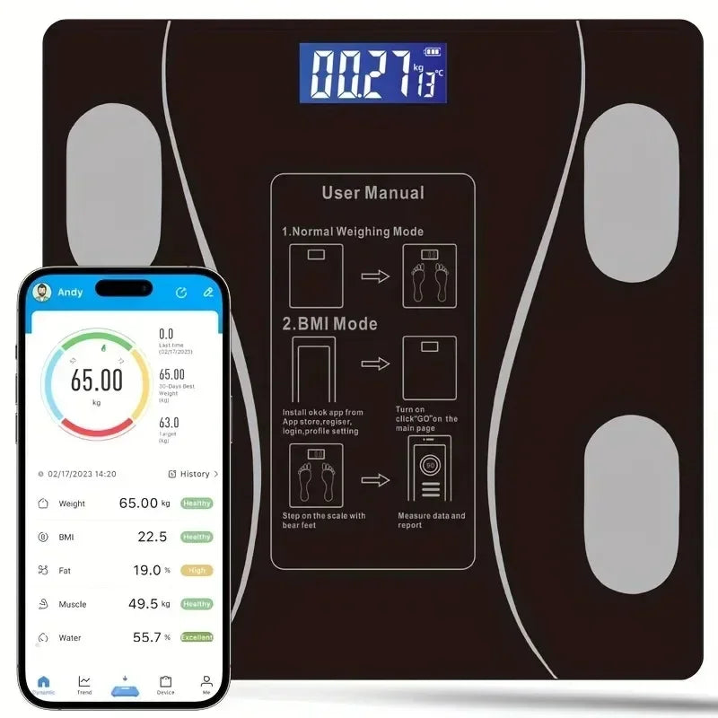 Hot Selling Bluetooth Body Fat Scale Intelligent Digital Bathroom Wireless Weight Scale USB Charging