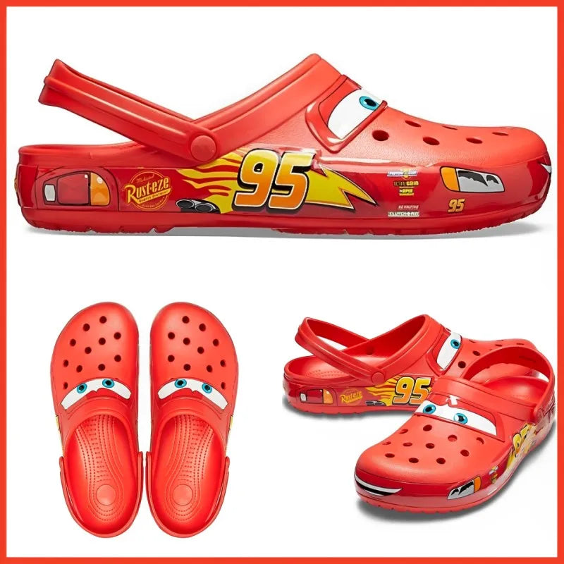 Disney Pixar Lightning McQueen Cartoon Solid Waterproof Slippers Outdoor Sandals Casual Breathable Ankle Wrap EVA Shoes Gift