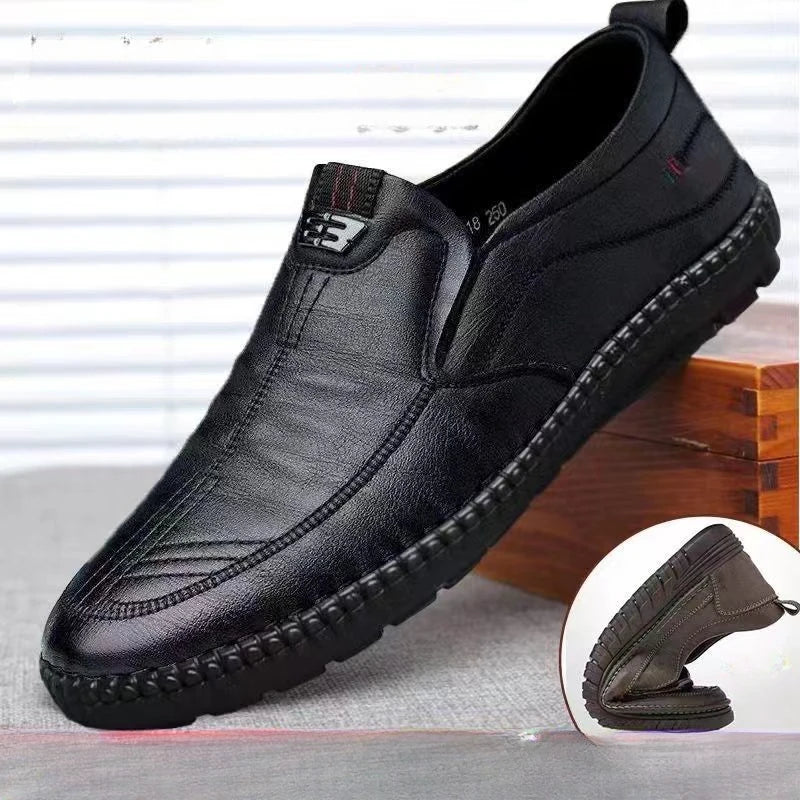 Mens Leather Loafers Non Slip Walking Flats Breathable Outdoor Slip On Casual Shoes for Work Office and Driving