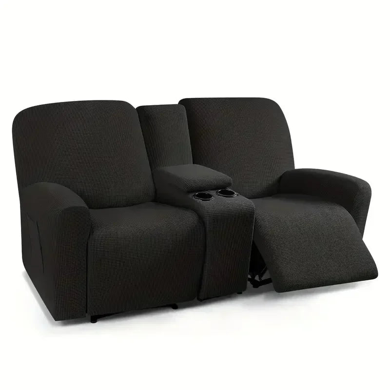 8pcs/set Recliner Sofa Covers Polar Fleece Loveseat Center Console Sofa Covers Elastic 2Seater Couch Slipcovers with Cup Holder
