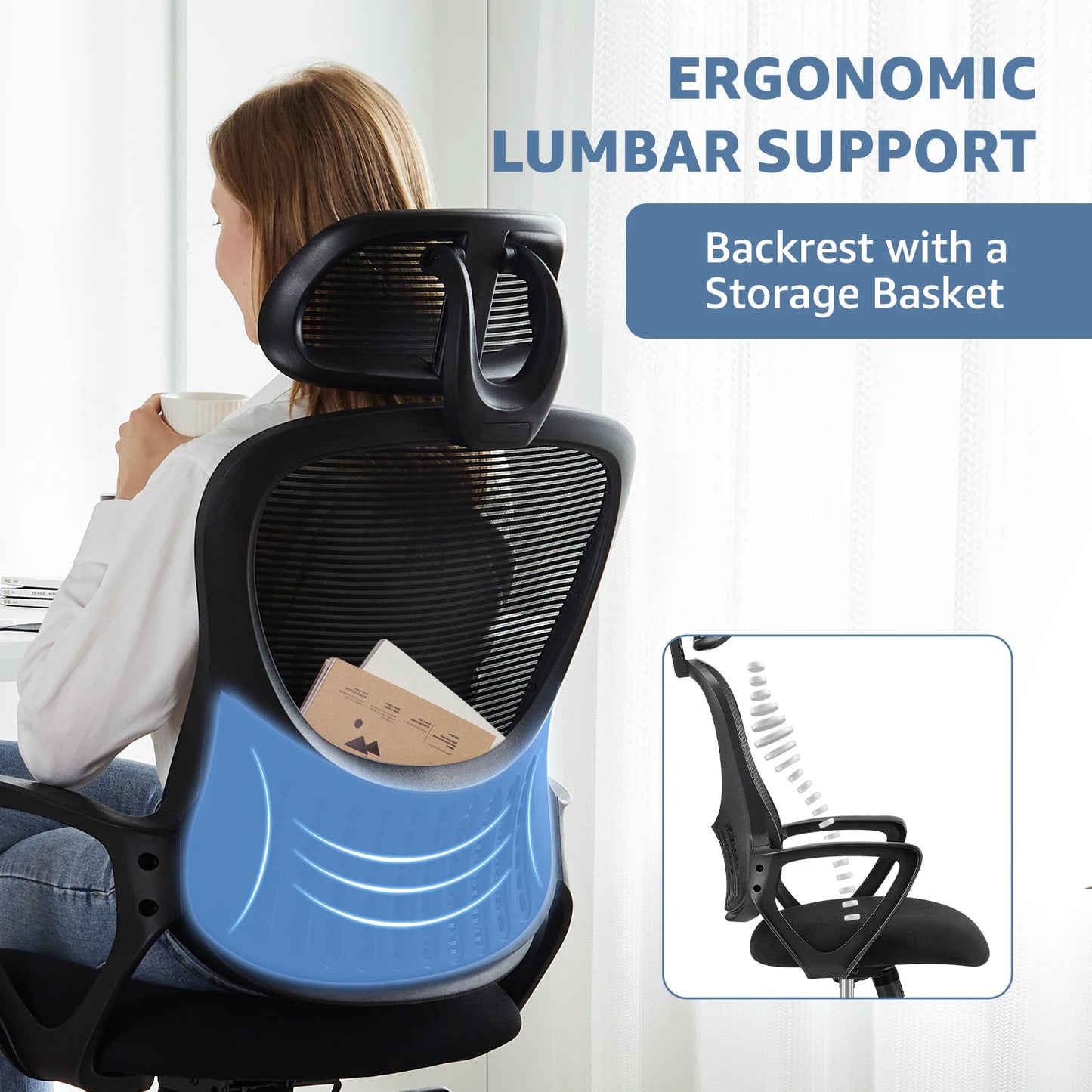 JHK Ergonomic Mesh Fixed Armrest Living Room Rocking Gaming Chair Adjustable Headrests Comfortable Lumbar Support For Home