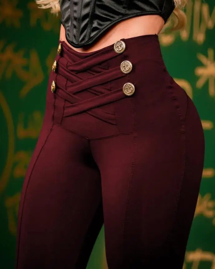 Women's High Waist Trousers 2025 Solid Color Skinny Leggings